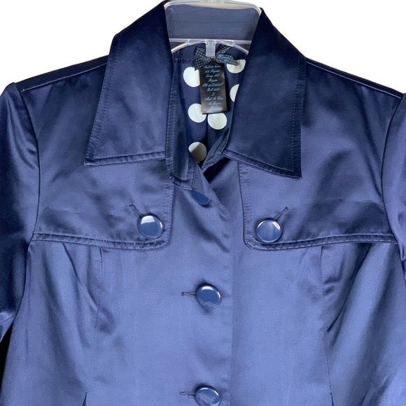 Forever 21 Navy Blue Satin Crop Jacket Polka Dot Lined Jumbo Button Machine Wash - Picture 1 of 9